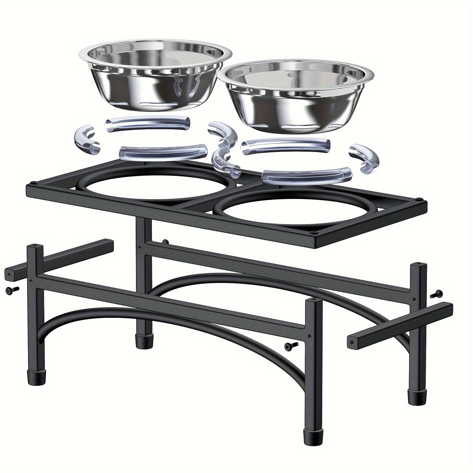 Stabiler Halter aus Eisen für Hundenäpfe und 2 Näpfe aus Edelstahl